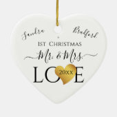 Wedding Black Gold Heart kerstnaam Mr Mrs Ce Keramisch Ornament (Achterkant)