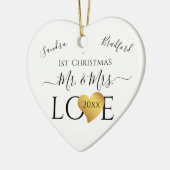 Wedding Black Gold Heart kerstnaam Mr Mrs Ce Keramisch Ornament (Links)