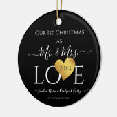 Wedding Black Gold Heart kerstnaam Mr Mrs. Keramisch Ornament (Links)