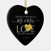 Wedding Black Gold Heart kerstnaam Mr Mrs. Keramisch Ornament (Rechts)