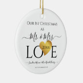 Wedding Black Gold Heart kerstnaam Mr Mrs. Keramisch Ornament (Rechts)