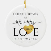 Wedding Black Gold Heart kerstnaam Mr Mrs. Keramisch Ornament (Achterkant)