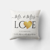Wedding Black Gold Heart Script Name Mr en Mrs. Kussen (Achterkant)