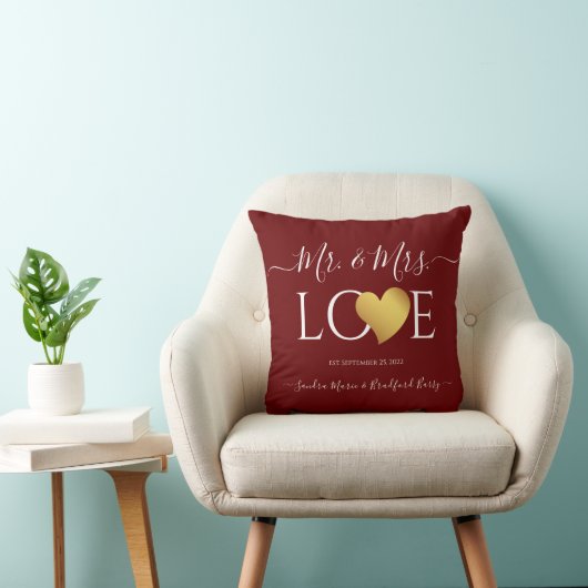 Wedding Black Gold Heart Script Name Mr en Mrs. Kussen (Stoel)