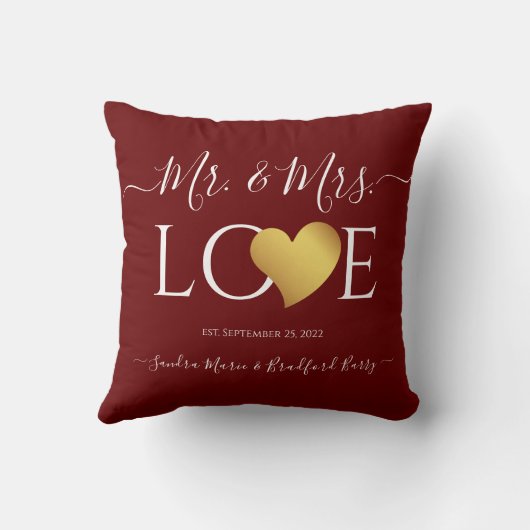 Wedding Black Gold Heart Script Name Mr en Mrs. Kussen (Achterkant)