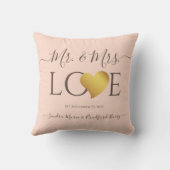 Wedding Black Gold Heart Script Name Mr en Mrs. Kussen (Achterkant)