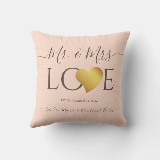 Wedding Black Gold Heart Script Name Mr en Mrs. Kussen (Achterkant)