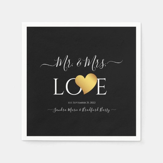 Wedding Black Gold Heart Script Name Mr en Mrs. Servet (Voorkant)