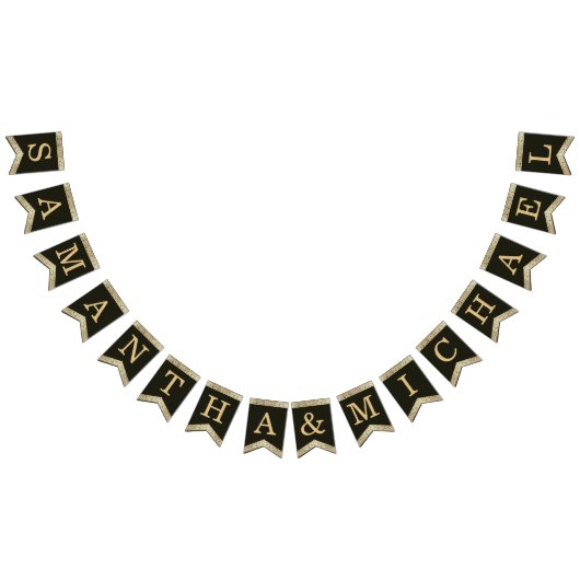 Wedding Black Gold Names Elegant  Floral B Vlaggetjes (Alle)