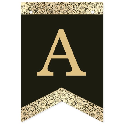 Wedding Black Gold Names Elegant  Floral B Vlaggetjes (Tweede vlag)