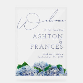 Wedding Bliss Blue Hydrangea Border Welkom Acryl Bord