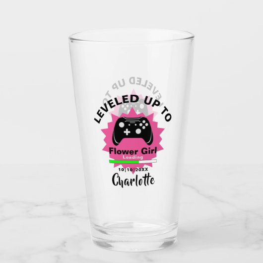 Wedding Bloemenmeisje Leveled Up Gamer Fun Glass Glas (Voorkant)