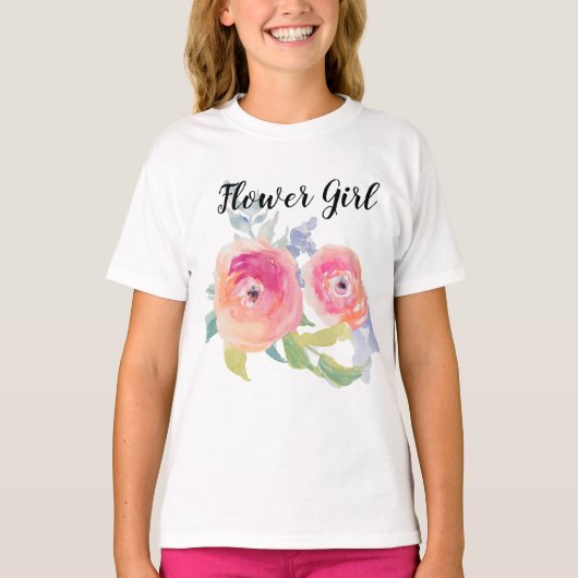 Wedding Bloemenmeisje Waterverf Rozen Bruidsfeest T-shirt (Voorkant)