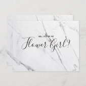 Wedding Bloemenmeisje | White Marble Script Briefk Uitnodiging Briefkaart (Voorkant / Achterkant)