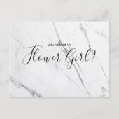 Wedding Bloemenmeisje | White Marble Script Briefk Uitnodiging Briefkaart (Voorkant)