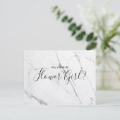 Wedding Bloemenmeisje | White Marble Script Briefk Uitnodiging Briefkaart (Staand voorkant)