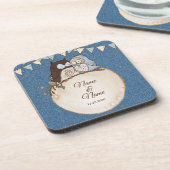 Wedding Blue Brown Owl Glitter Beautiful Beverage  Bier Onderzetter (Linkerzijde)