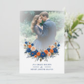 Wedding Blue & Orange Flowers Romantic Garland Kaart (Staand voorkant)