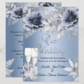 Wedding Blue Silver Floral Bouquet Champagne Kaart (Voorkant / Achterkant)