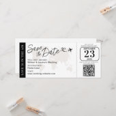 Wedding Boarding Pass Save The Date With QR Code Kaart (Voorkant / Achterkant in situ)