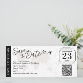 Wedding Boarding Pass Save The Date With QR Code Kaart (Staand voorkant)