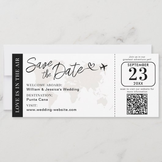 Wedding Boarding Pass Save The Date With QR Code Kaart (Voorkant)