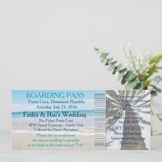 Wedding Boarding Pass Ticket-Bestemming Kaart (Staand voorkant)