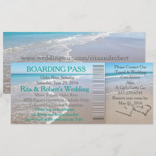 Wedding Boarding Pass Ticket-Destination Hearts Kaart