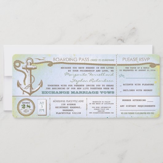 Wedding Boarding Pass- tickets met RSVP Kaart (Voorkant)