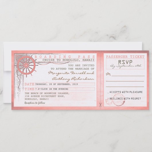Wedding Boarding Pass- tickets met RSVP Kaart (Voorkant)