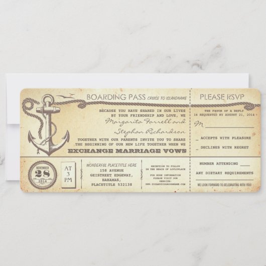 Wedding Boarding Pass- tickets met RSVP Kaart (Voorkant)