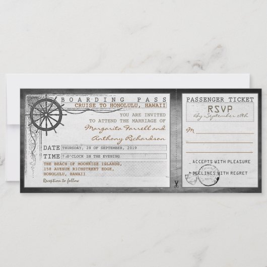 Wedding Boarding Pass- tickets met RSVP Kaart (Voorkant)