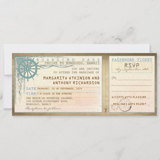 Wedding Boarding Pass- tickets met RSVP Kaart (Voorkant)