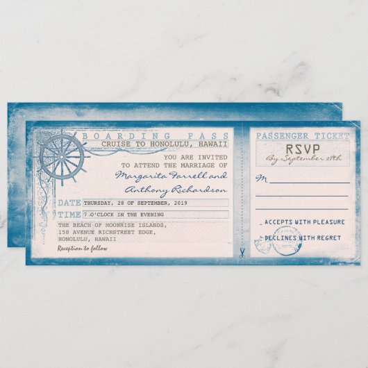 Wedding Boarding Pass- tickets met RSVP Kaart (Voorkant / Achterkant)