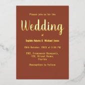 Wedding Boho Brown Terracotta Gold Folie Uitnodiging (Voorkant)