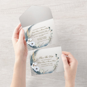 Wedding Boho White Orchid Flowers Blue Moon Party All In One Uitnodiging