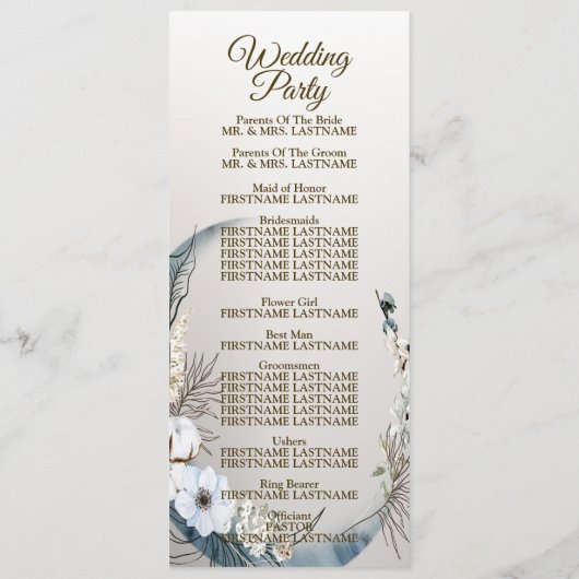 Wedding Boho White Orchid Flowers Blue Moon Party Programmakaart (Achterkant)