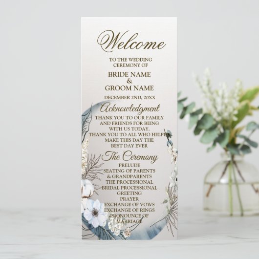 Wedding Boho White Orchid Flowers Blue Moon Party Programmakaart (Staand voorkant)