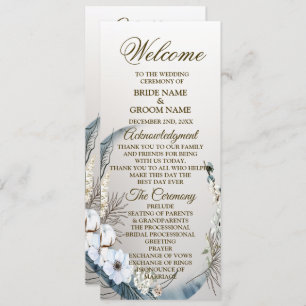 Wedding Boho White Orchid Flowers Blue Moon Party Programmakaart