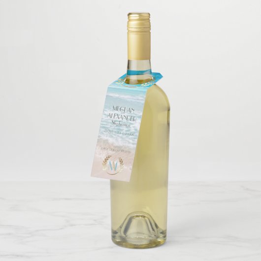 Wedding Bottle Hanger | Modern monogram strand (Schuin)