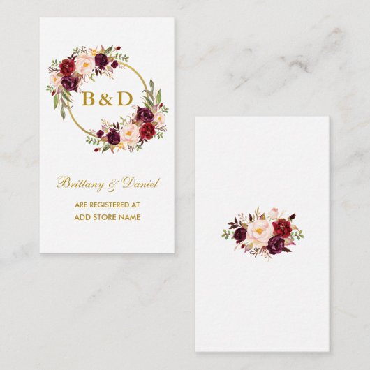 Wedding Bourgondië Krans Registry Insert Kaart (Voorkant / Achterkant)