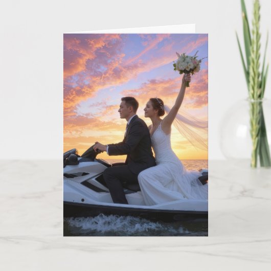 Wedding Bride and Groom on a Jet Ski Kaart (Voorkant)
