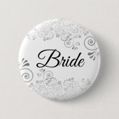 Wedding Bride Button Silver Floral Filigree (Voorkant)