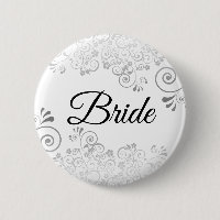 Wedding Bride Button Silver Floral  Filigree