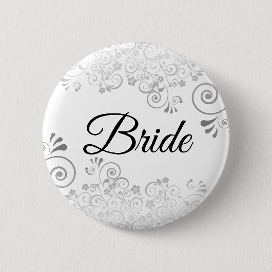 Wedding Bride Button Silver Floral  Filigree (Voorkant)