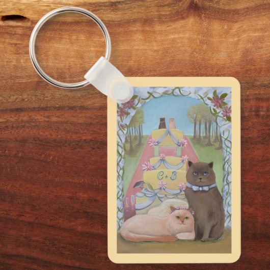 Wedding Bride & Groom Cats Personalized Sleutelhanger (Voorkant)