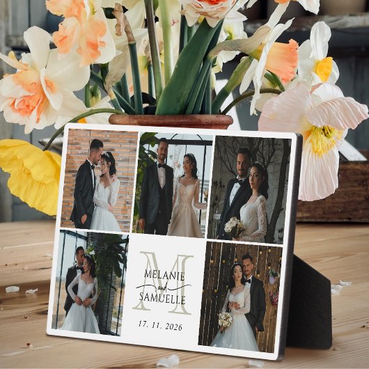 Wedding Bride & Groom Photo Collage Monogram Names Fotoplaat