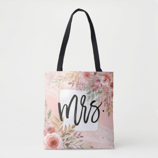 Wedding Bride Mrs Elegant Chic Waterverf Flowers Tote Bag (Voorkant)