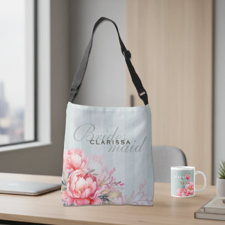 Wedding Bridesmaid | Pink Peony & Sage Green Crossbody Tas