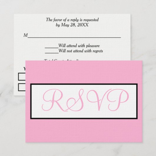 Wedding Bright Blush Pink White RSVP Kaartje (Voorkant / Achterkant)